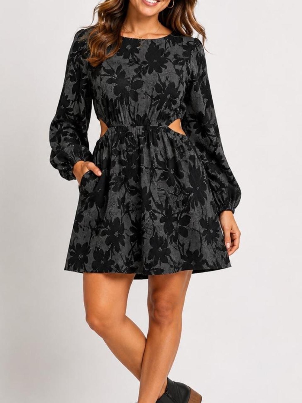 Universal Thread Black Floral Tie-Waist Mini Dress